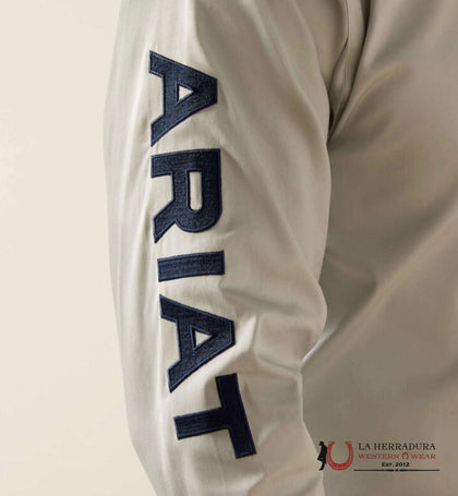 ARIAT TEAM LOGO TWILL LS SHRT SILVER/NAVY - 10059133