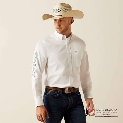 ARIAT TEAM LOGO CAMISA DE SARGA M/L BLANCO/CAQUI 10055286 CORTE CLÁSICO