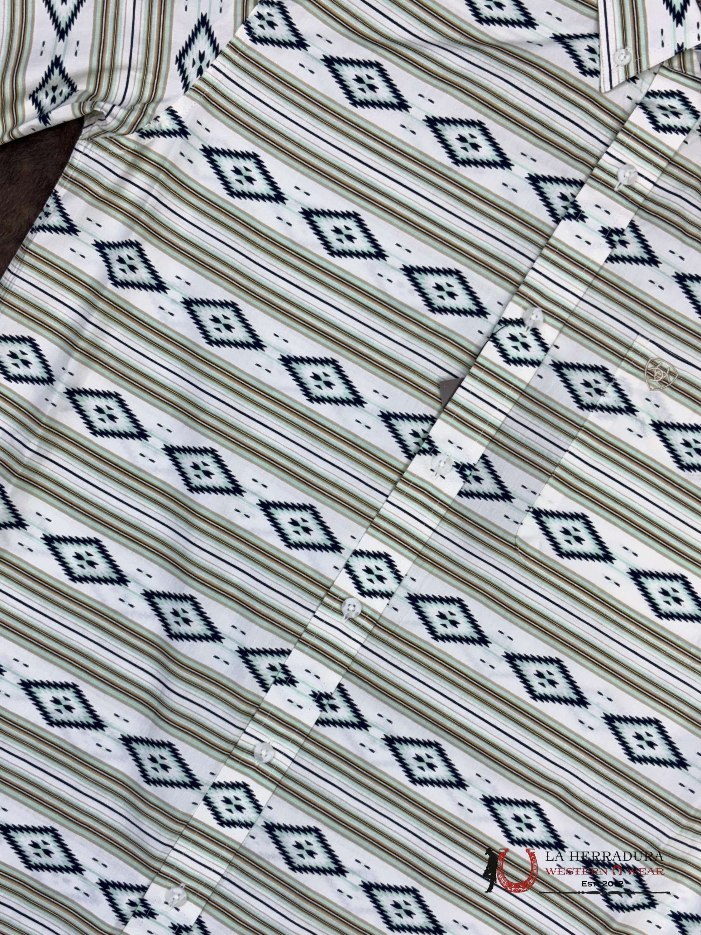 ARIAT TEAM Christopher Short Sleeve Mint With Aztec Print Shirt - 4816 ROPA HOMBRES