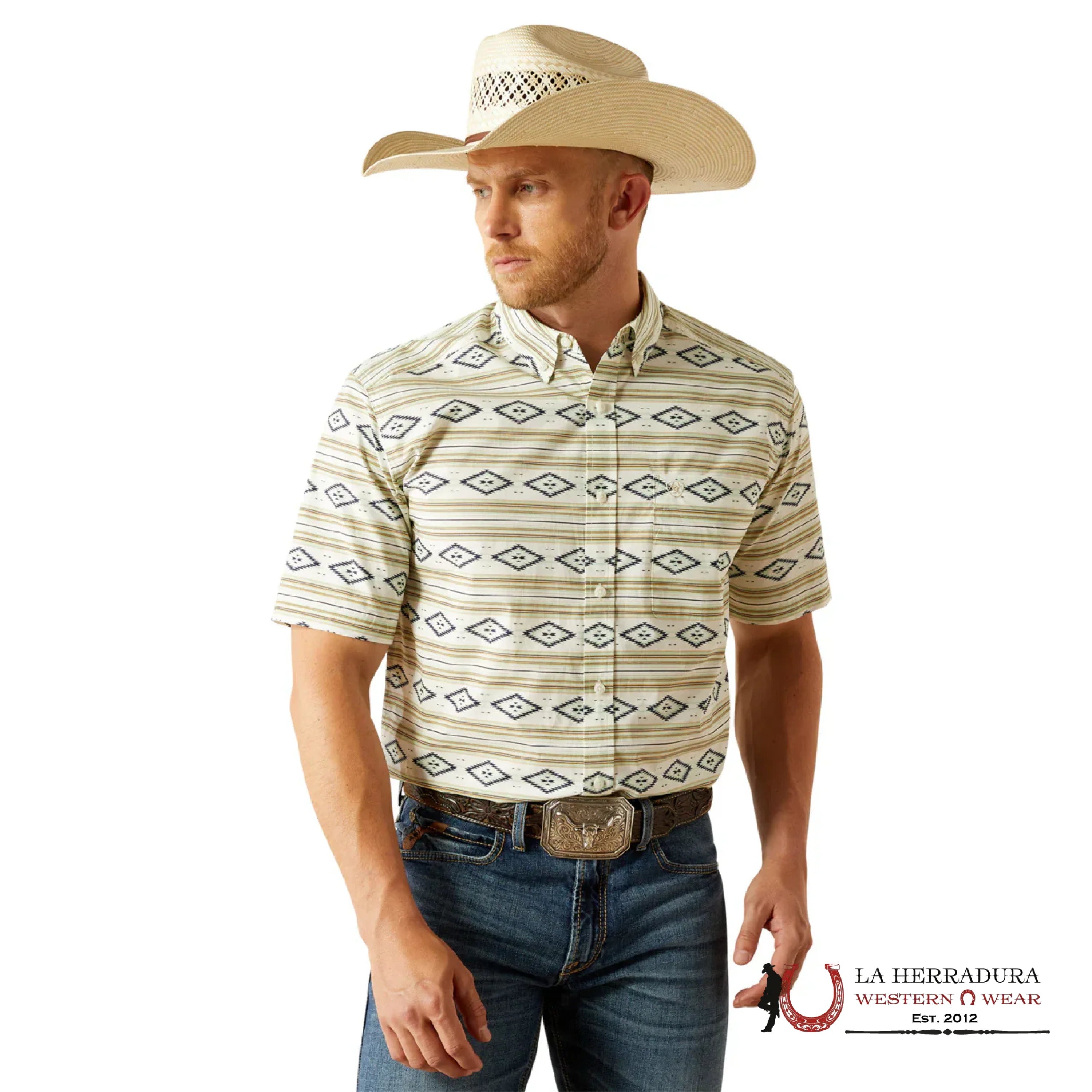 ARIAT TEAM MENS Christopher Short Sleeve Mint With Aztec Print Shirt - 4816 ROPA HOMBRES