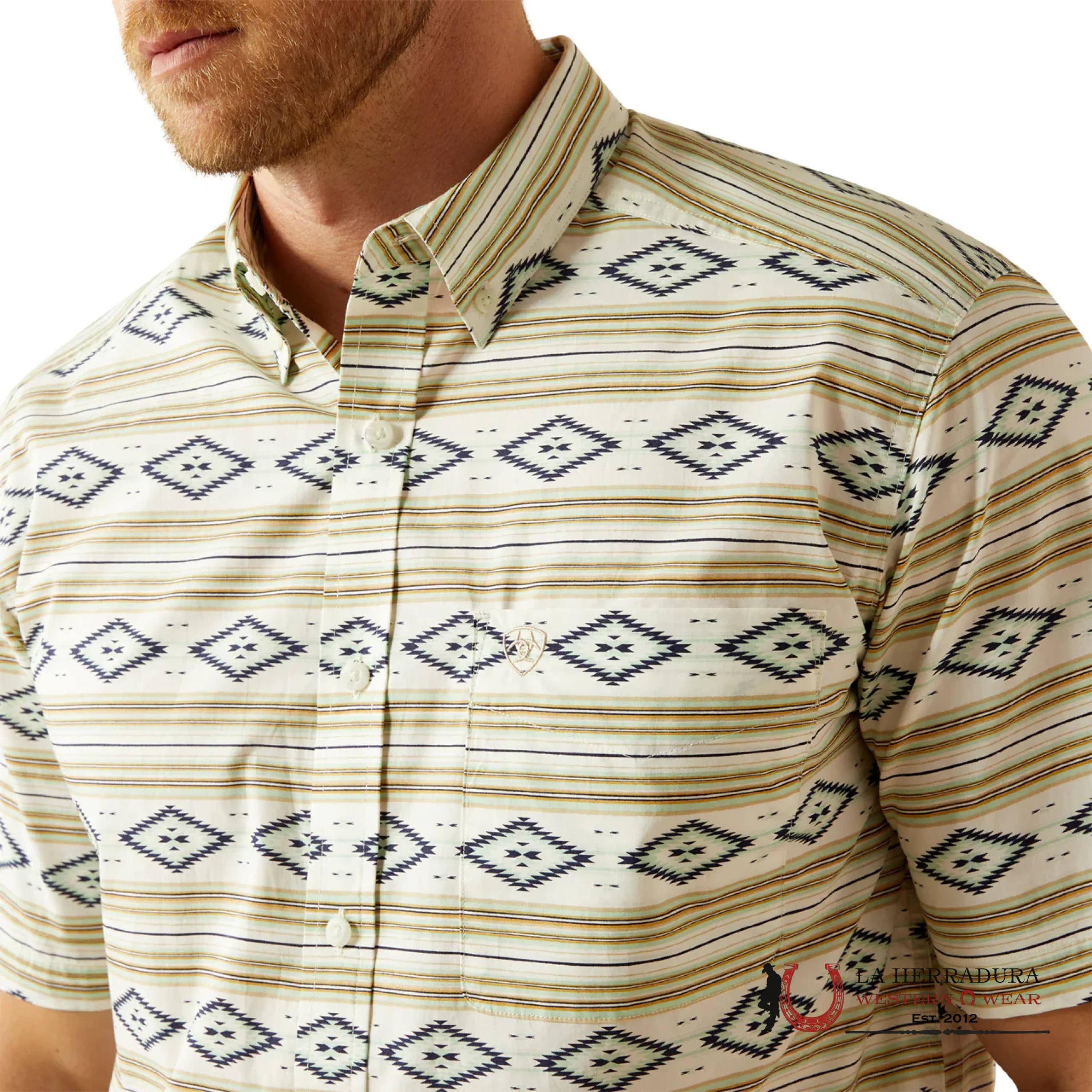 ARIAT TEAM MENS Christopher Short Sleeve Mint With Aztec Print Shirt - 4816 ROPA HOMBRES