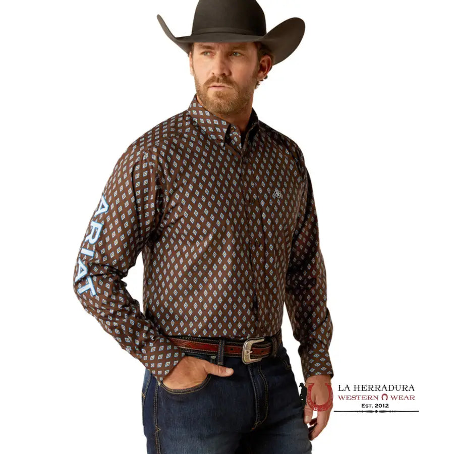 Ariat Team Oak Long Sleeve Shirt Brown/Light Blue - 4056 Ropa Hombres