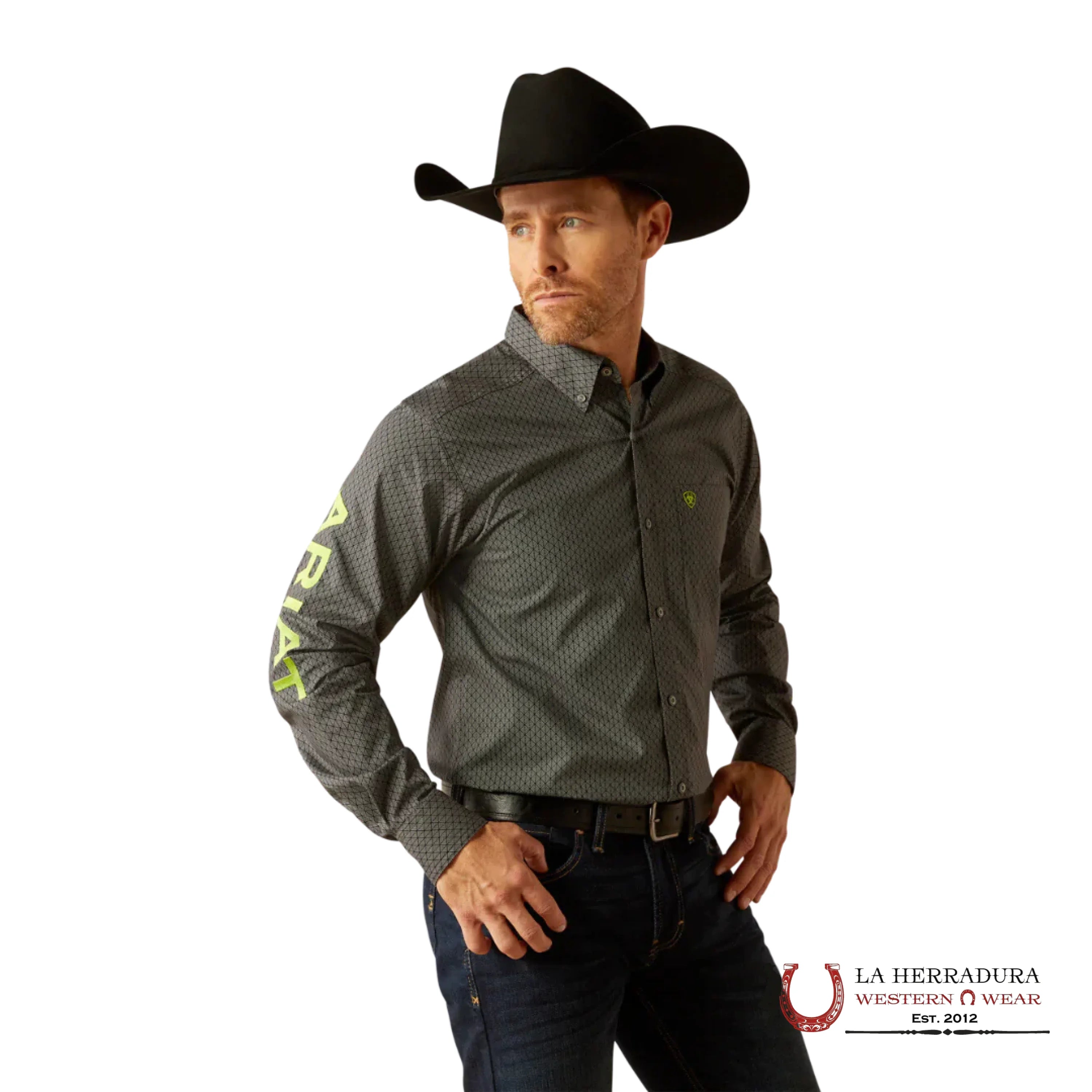 ARIAT TEAM OBI FITTED LONG SLEEVE BLACK/GREEN - 4052 ROPA HOMBRES