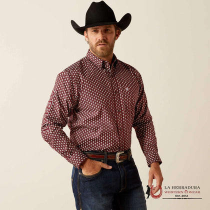 ARIAT TEAM OMAR LONG SLEEVE SHIRT BURGUNDY/WHITE CLASSIC FIT - 10054055