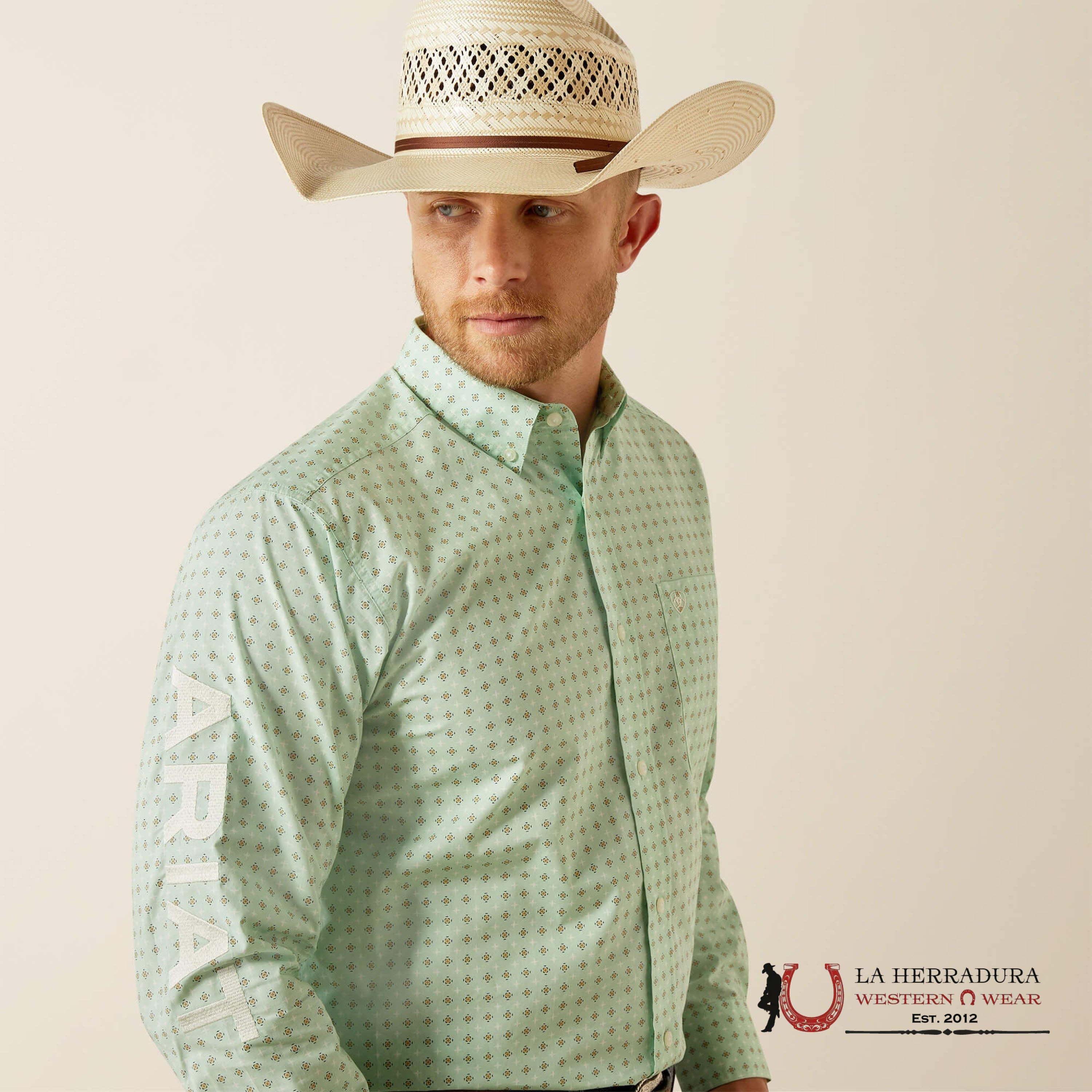 Ariat Team Pierson Long Sleeve Shirt Light Green/White Classic Fit Ropa Hombres