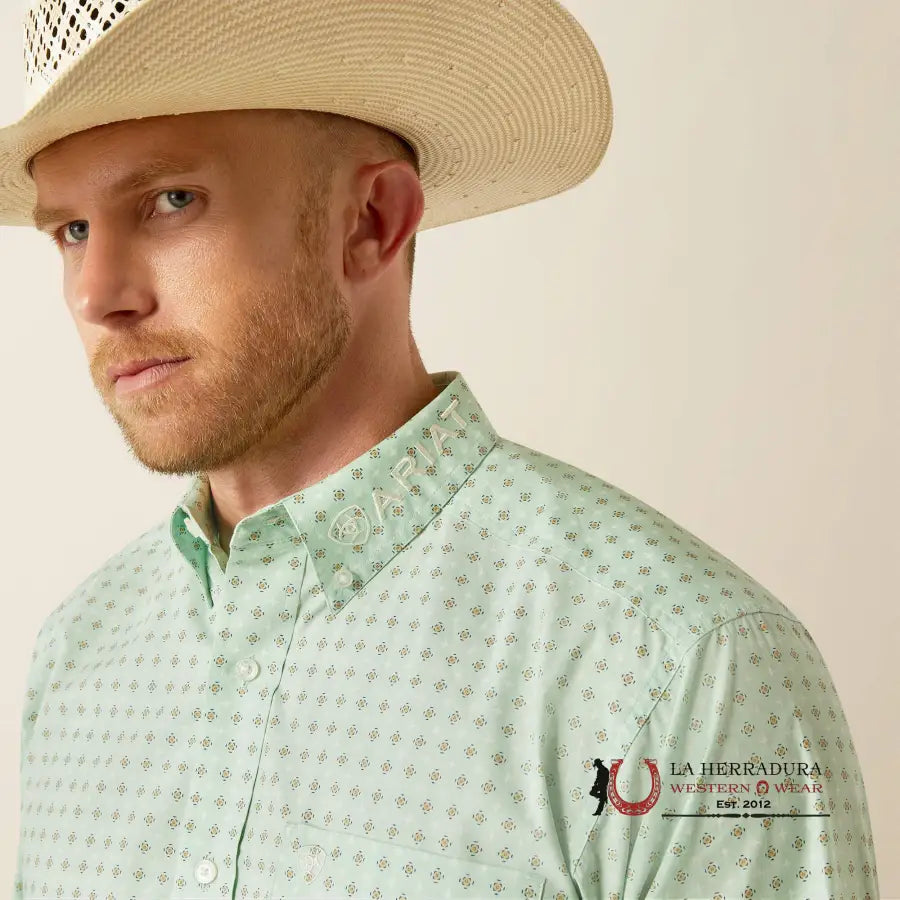 Ariat Team Pierson Long Sleeve Shirt Light Green/White Classic Fit Ropa Hombres