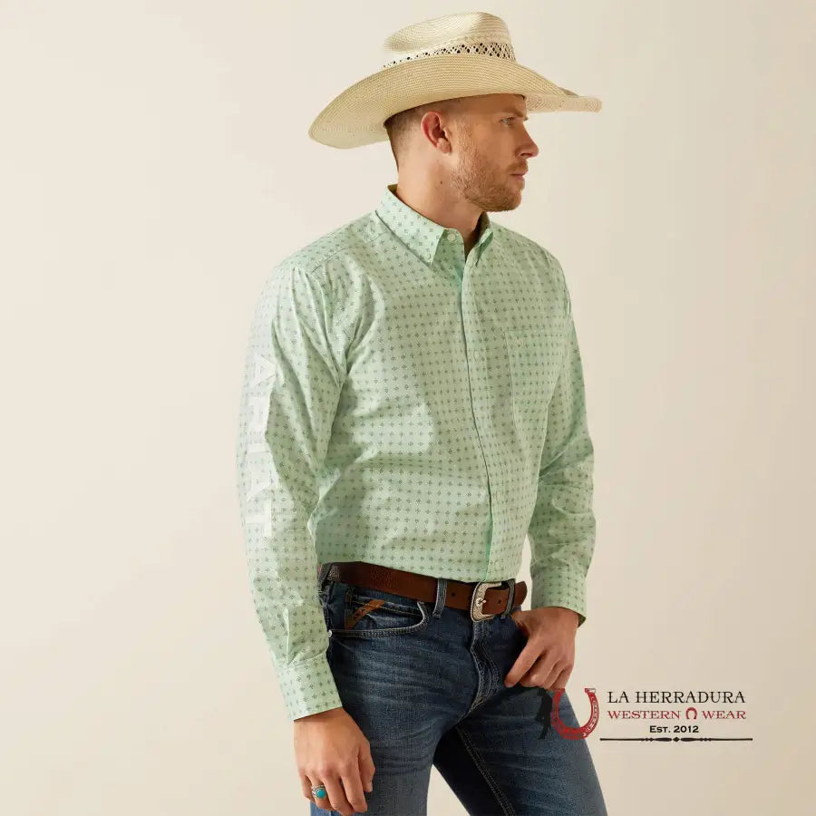 Ariat Team Pierson Long Sleeve Shirt Light Green/White Classic Fit Ropa Hombres