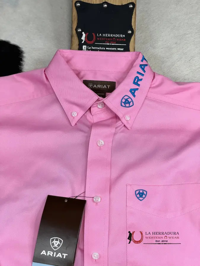 Ariat Tesm Logo Twill Pink Directoire Blue Long Sleeve Shirt 10051336 Ropa Hombres