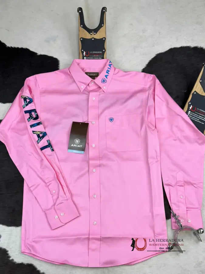 Ariat Tesm Logo Twill Pink Directoire Blue Long Sleeve Shirt 10051336 Ropa Hombres