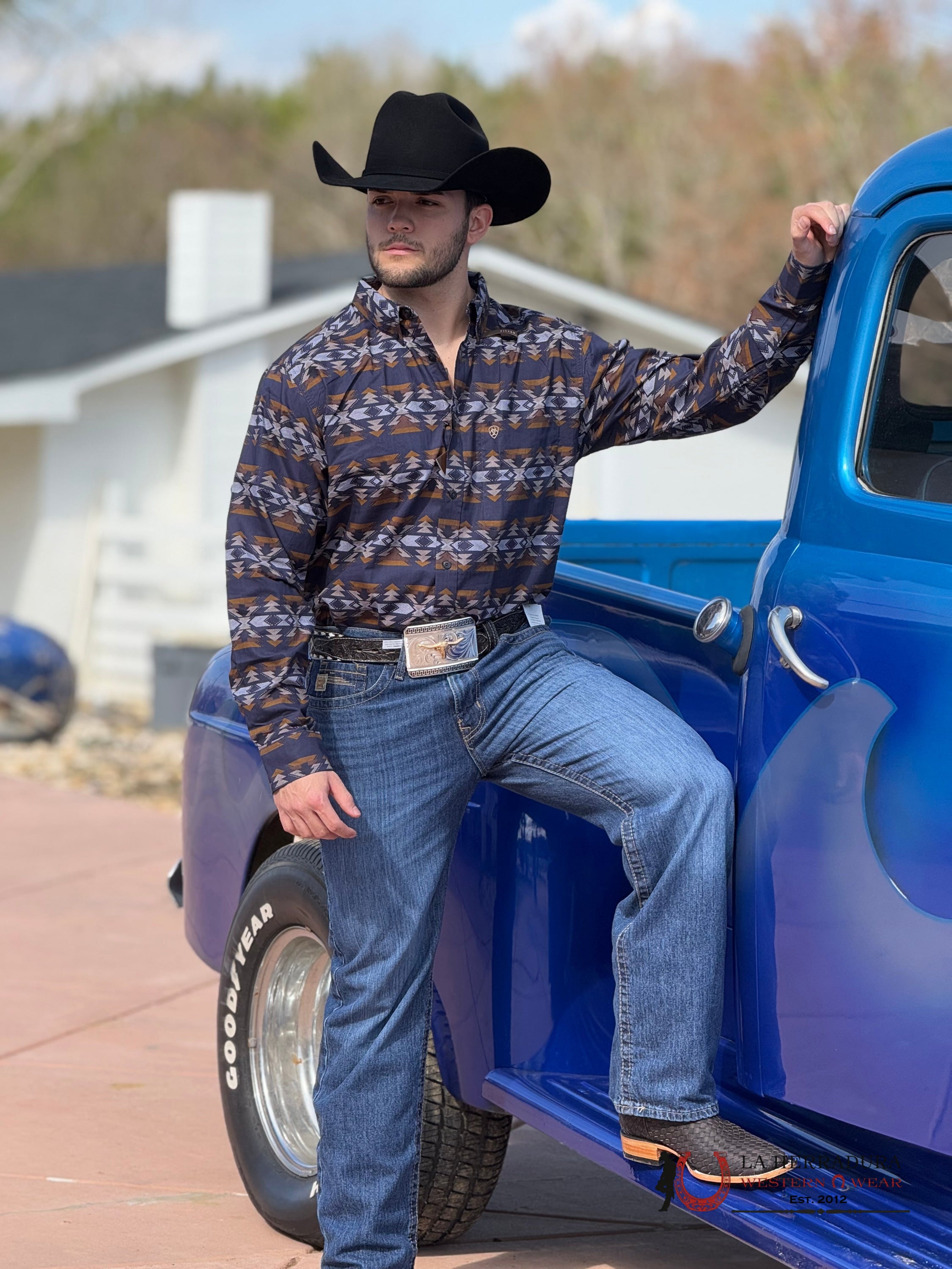 Ariat Tripp Fitted Long Sleeve Shirt Dark Blue - 2365 ROPA HOMBRES