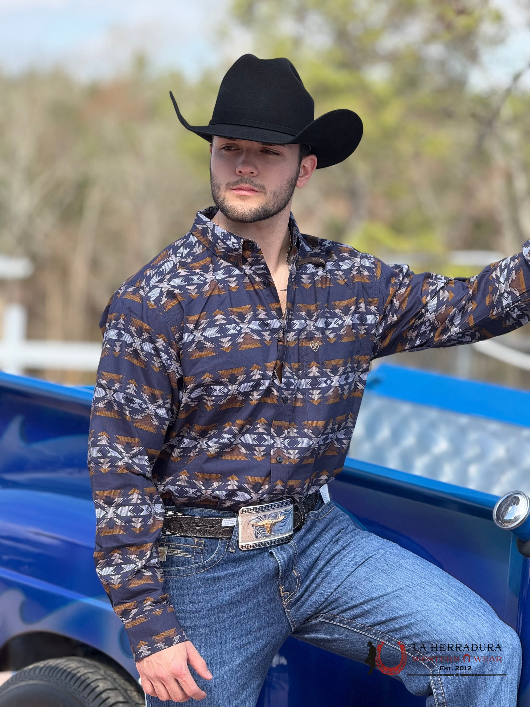 Ariat Tripp Fitted Long Sleeve Shirt Dark Blue - 2365 ROPA HOMBRES