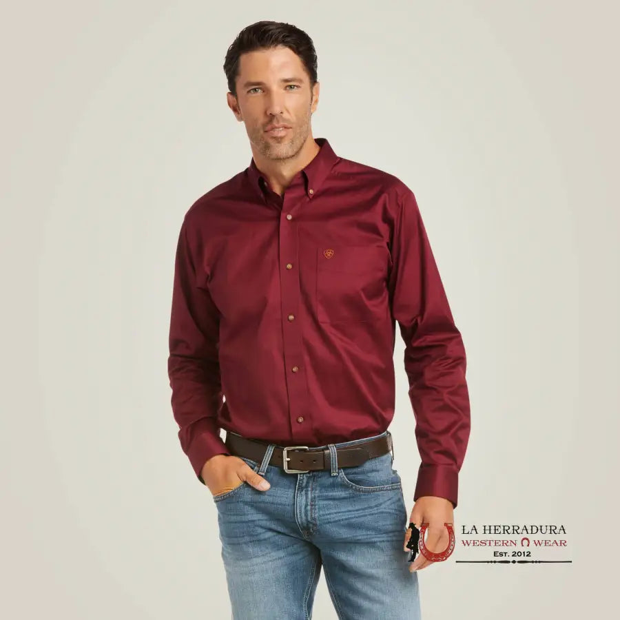 Ariat Twill Fited Long Sleeve Shirt Burgundy - 4226 Ropa Hombres