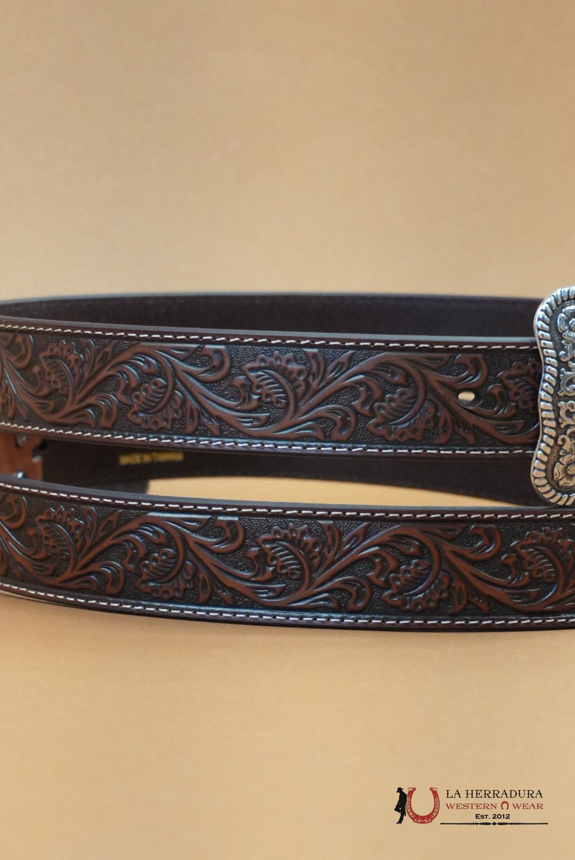 ARIAT UNISEX BELT HAND TOOLED DARK BROWN SILVER BUCKLE CINTURONES HOMBRES