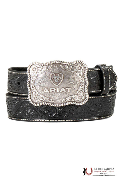 CINTURÓN ARIAT UNISEX DE CUERO CINCELADO NEGRO A1020401