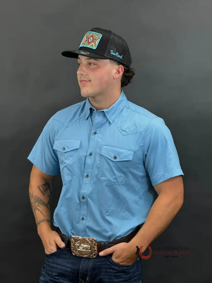 Ariat Venttek Western Blue Dawn Fitted Short Sleeve Shirt Ropa Hombres