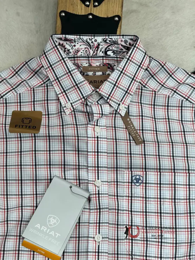 Ariat Weston White Plaid Long Sleeve Shirt Ropa Hombres