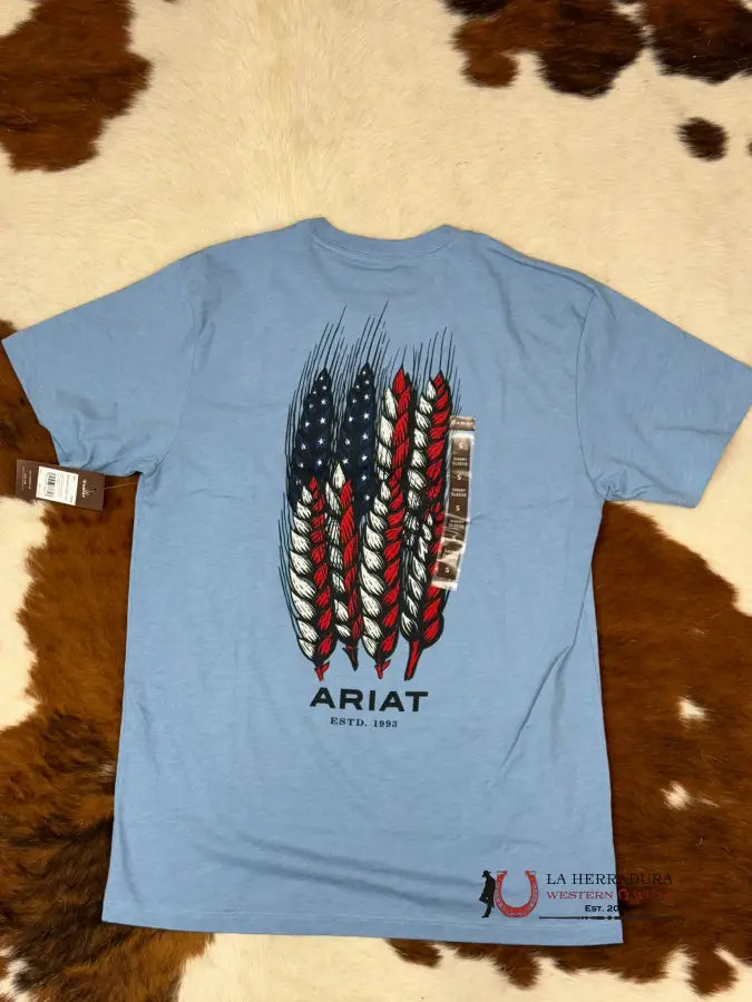 Ariat Wheat Flag Short Sleeve Light Blue Heather T-Shirt Ropa Hombres