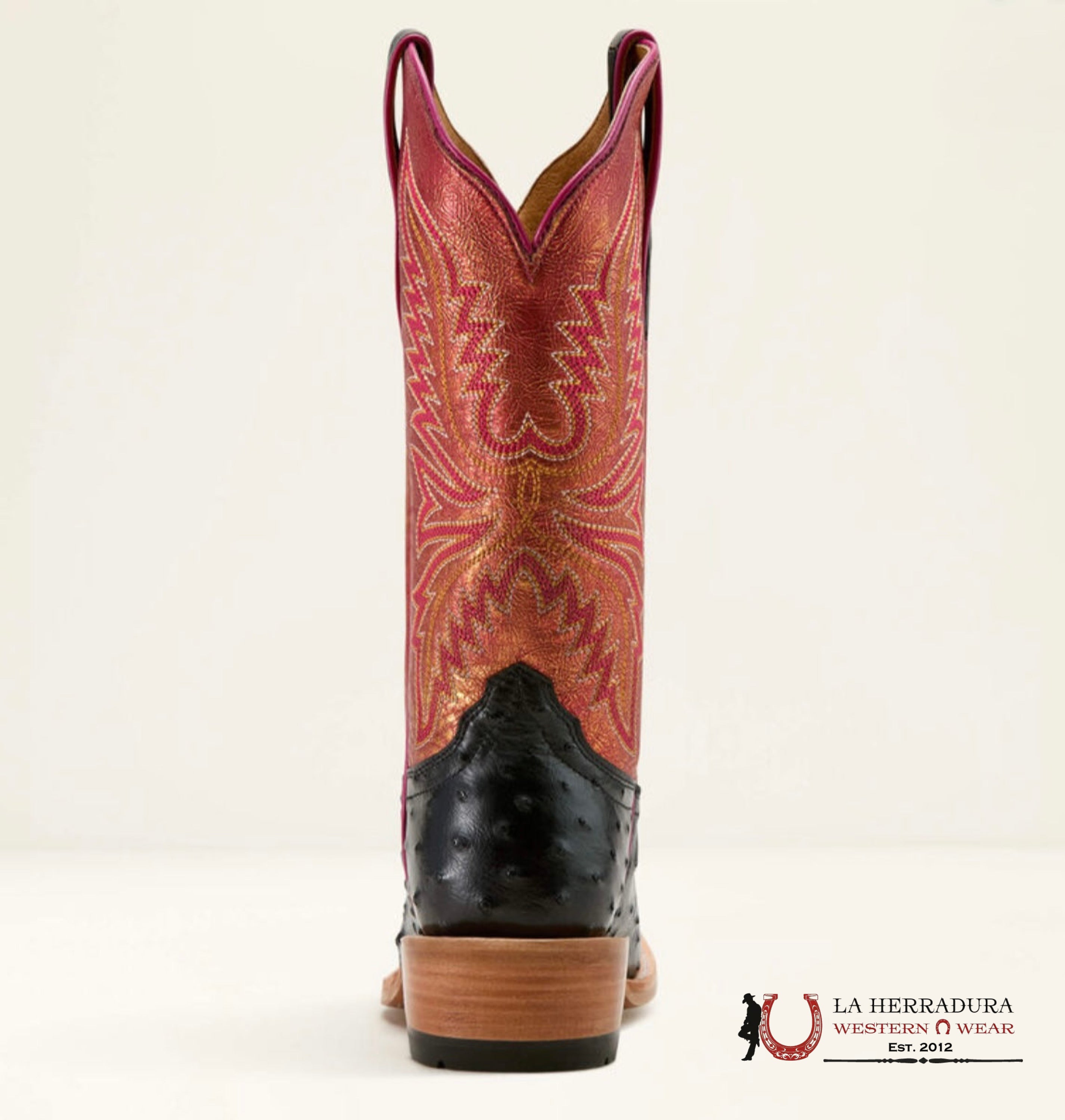 Ariat Women Boot Futurity Revival Jet Black Full Quill Ostrich/Sunrise Shine Botas Mujeres