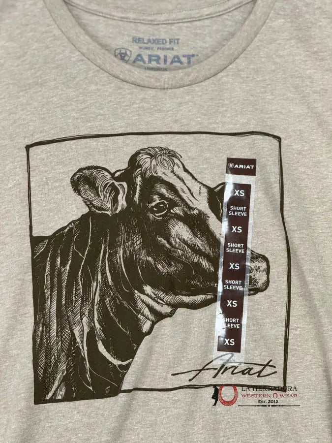 Ariat Women Cow Cover Oatmeal Heather Short Sleeve T-Shirt Ropa Mujeres