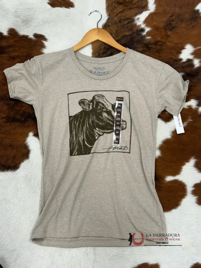 Ariat Women Cow Cover Oatmeal Heather Short Sleeve T-Shirt Ropa Mujeres