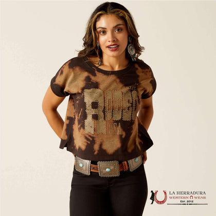 ARIAT WOMEN CROP TOP RODEO USA BLEACHED BLACK & TAN 10051309
