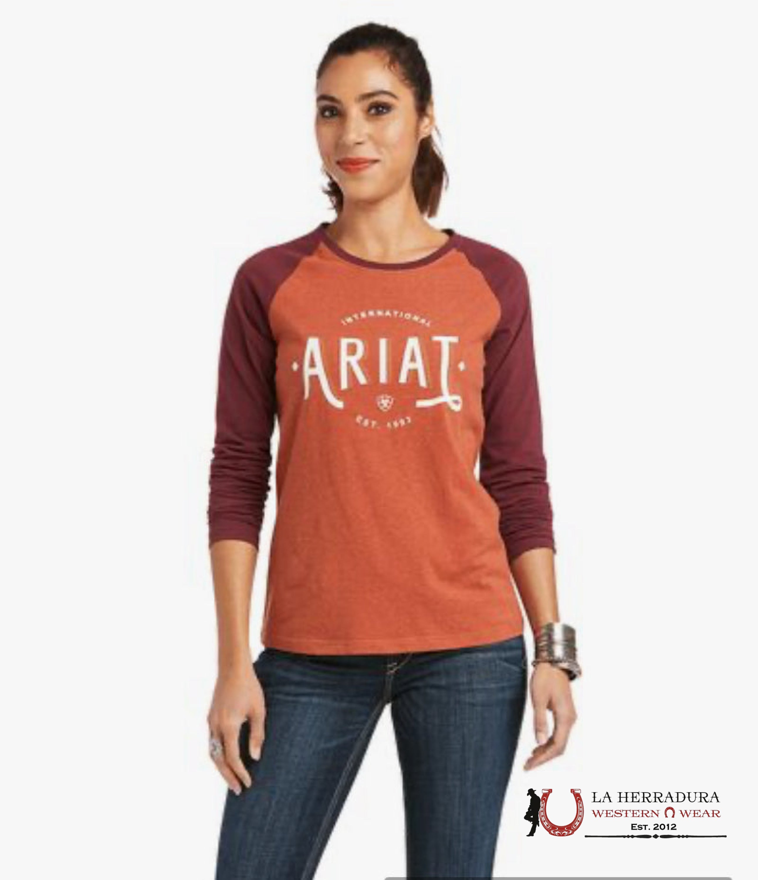 ARIAT WOMEN LONG SLEEVE REAL LOOP BASEBALL HEATHER MARSALA WINDSOR WINE 10037293 ROPA MUJERES