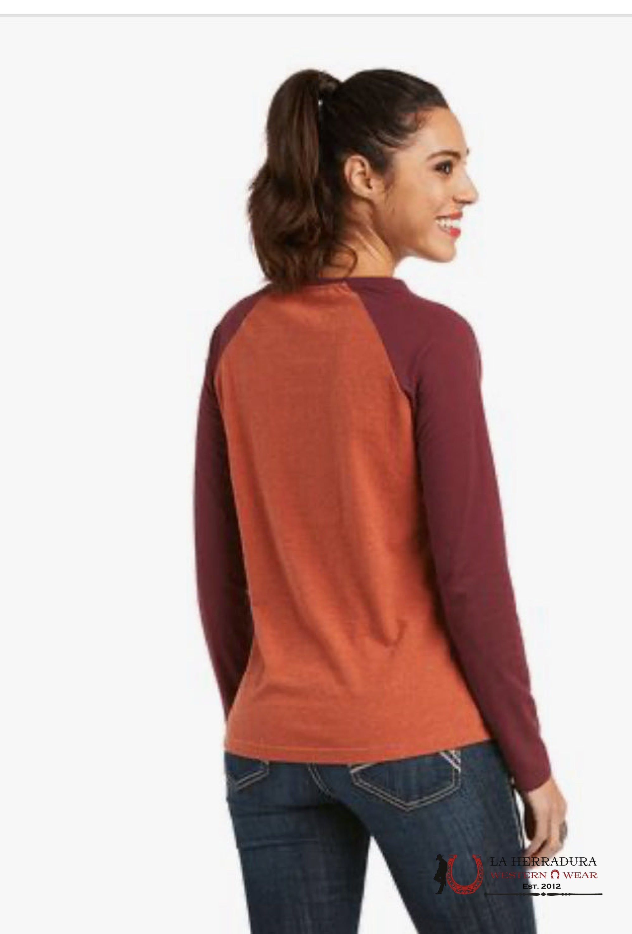 ARIAT WOMEN LONG SLEEVE REAL LOOP BASEBALL HEATHER MARSALA WINDSOR WINE 10037293 ROPA MUJERES