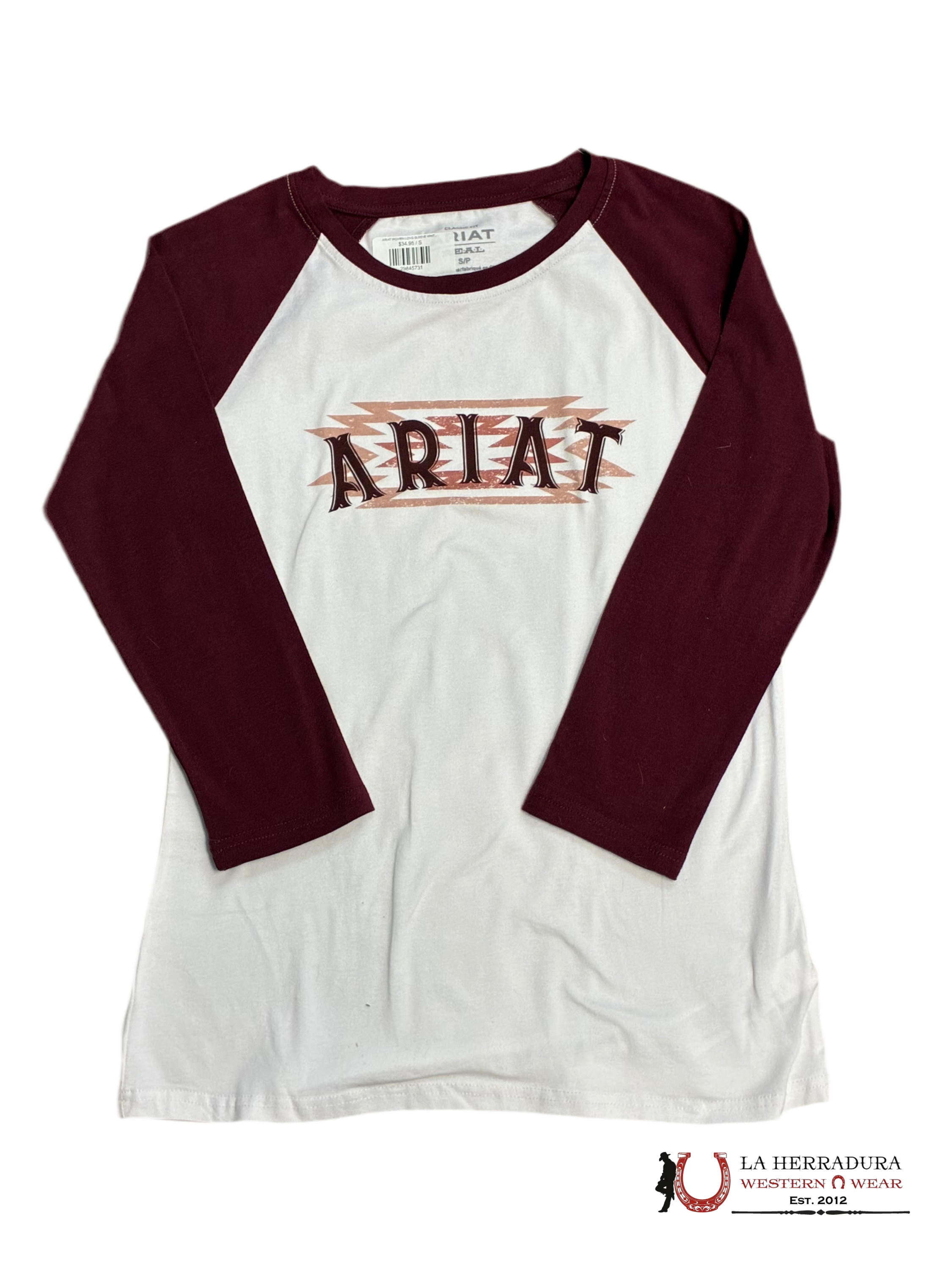 ARIAT WOMEN LONG SLEEVE WHITE BURGUNDY LOGO ROPA MUJERES