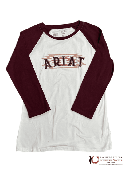 ARIAT WOMEN LONG SLEEVE WHITE BURGUNDY LOGO