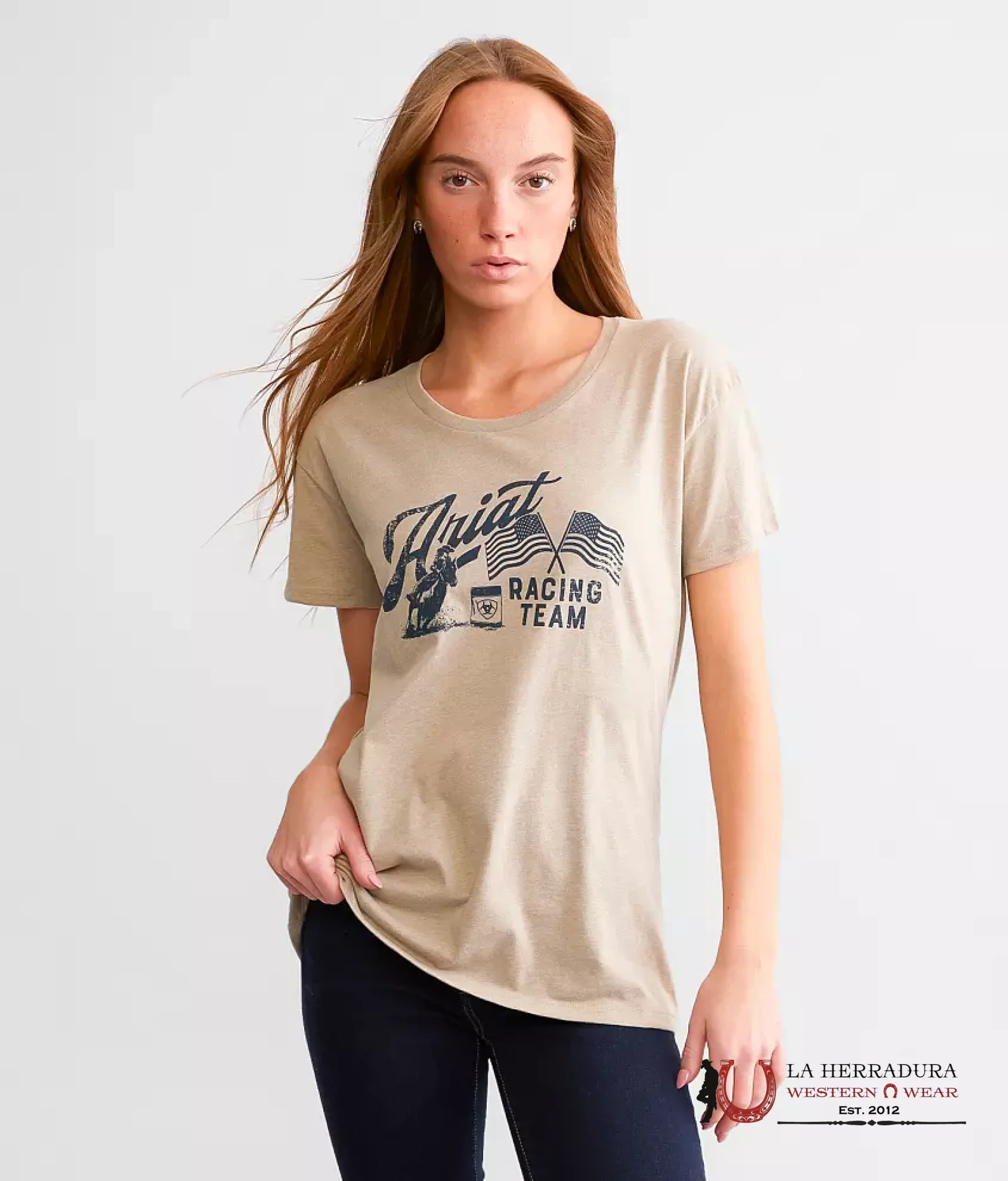 ARIAT WOMEN RACING TEAM OATMEAL HEATHER SHORT SLEEVE T-SHIRT 10047923 ROPA MUJERES