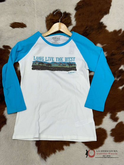 ARIAT WOMEN REAL LONG LIVE BASEBALL CLOUD DANCER BACHELOR BUTTON LONG SLEEVE T-SHIRT 10039777
