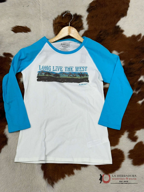 ARIAT WOMEN REAL LONG LIVE BASEBALL CLOUD DANCER BACHELOR BUTTON LONG SLEEVE T-SHIRT 10039777