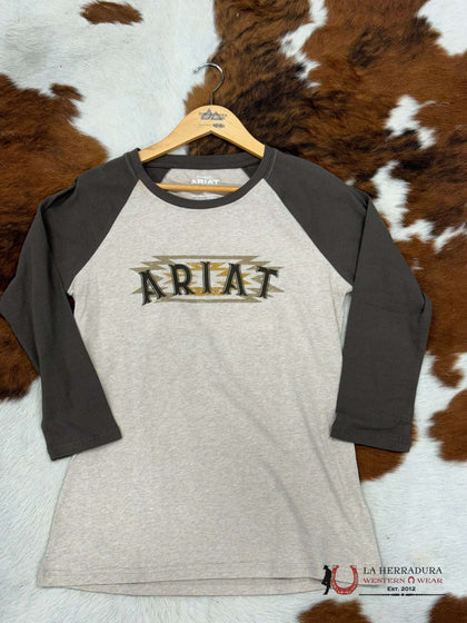 ARIAT WOMEN REAL SOUTHWEST BASEBALL OATMEAL HEATHER LONG SLEEVE T-SHIRT 10037526