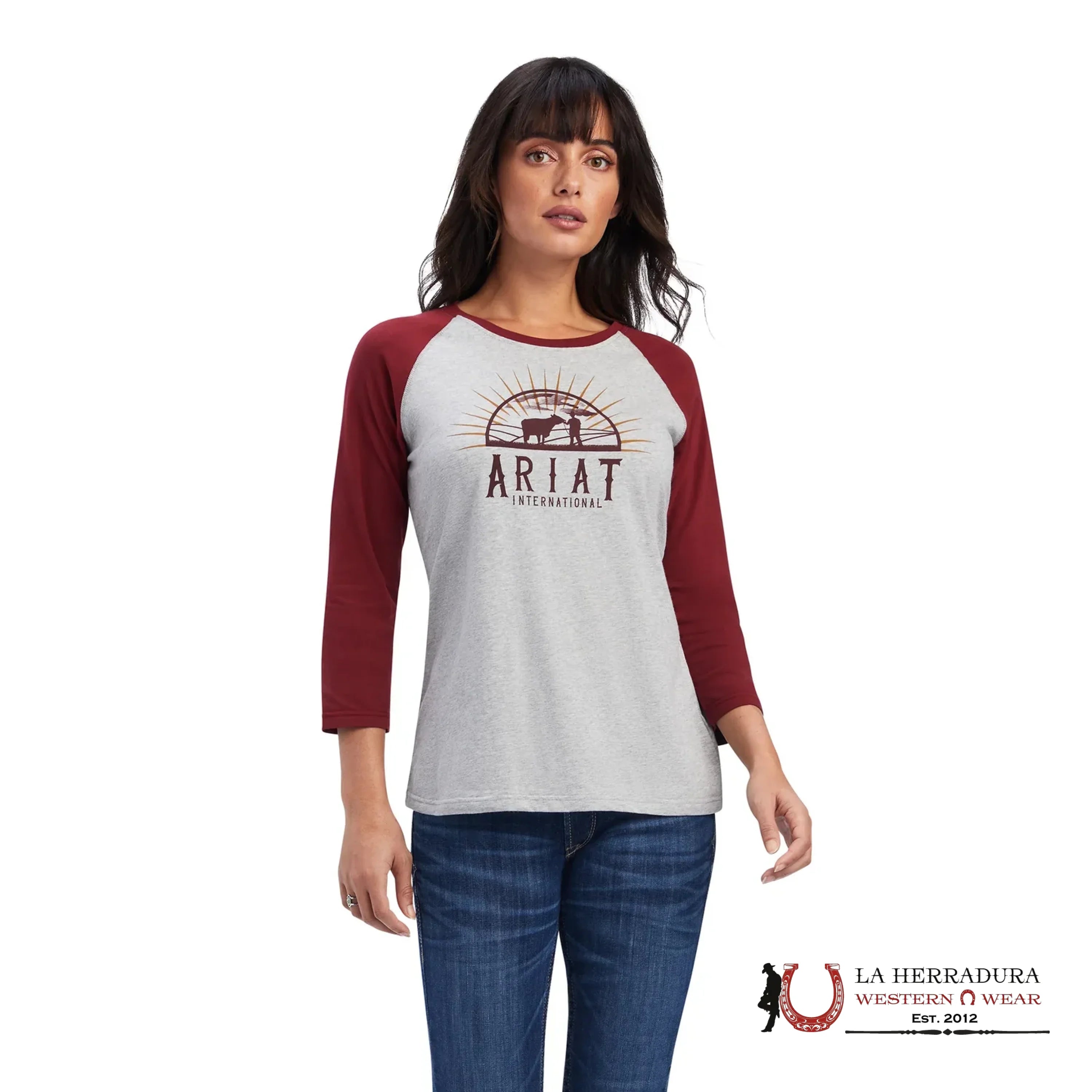 ARIAT WOMEN REAL SUNRISE HEATHER GREY LONG SLEEVE T-SHIRT 10041293 ROPA MUJERES