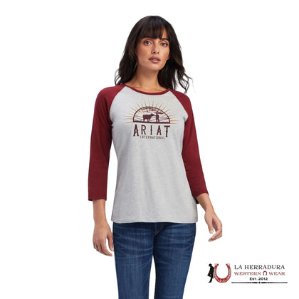 ARIAT WOMEN REAL SUNRISE HEATHER GREY LONG SLEEVE T-SHIRT 10041293
