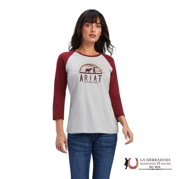 ARIAT WOMEN REAL SUNRISE HEATHER GREY LONG SLEEVE T-SHIRT 10041293