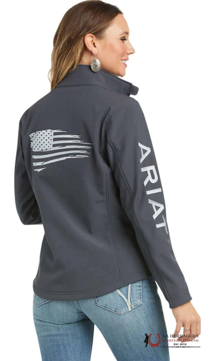 ARIAT WOMEN SOFT SHELL REAL PATRIOT INDIA LNK GREY AMERICA FLAG LOGO 10037438