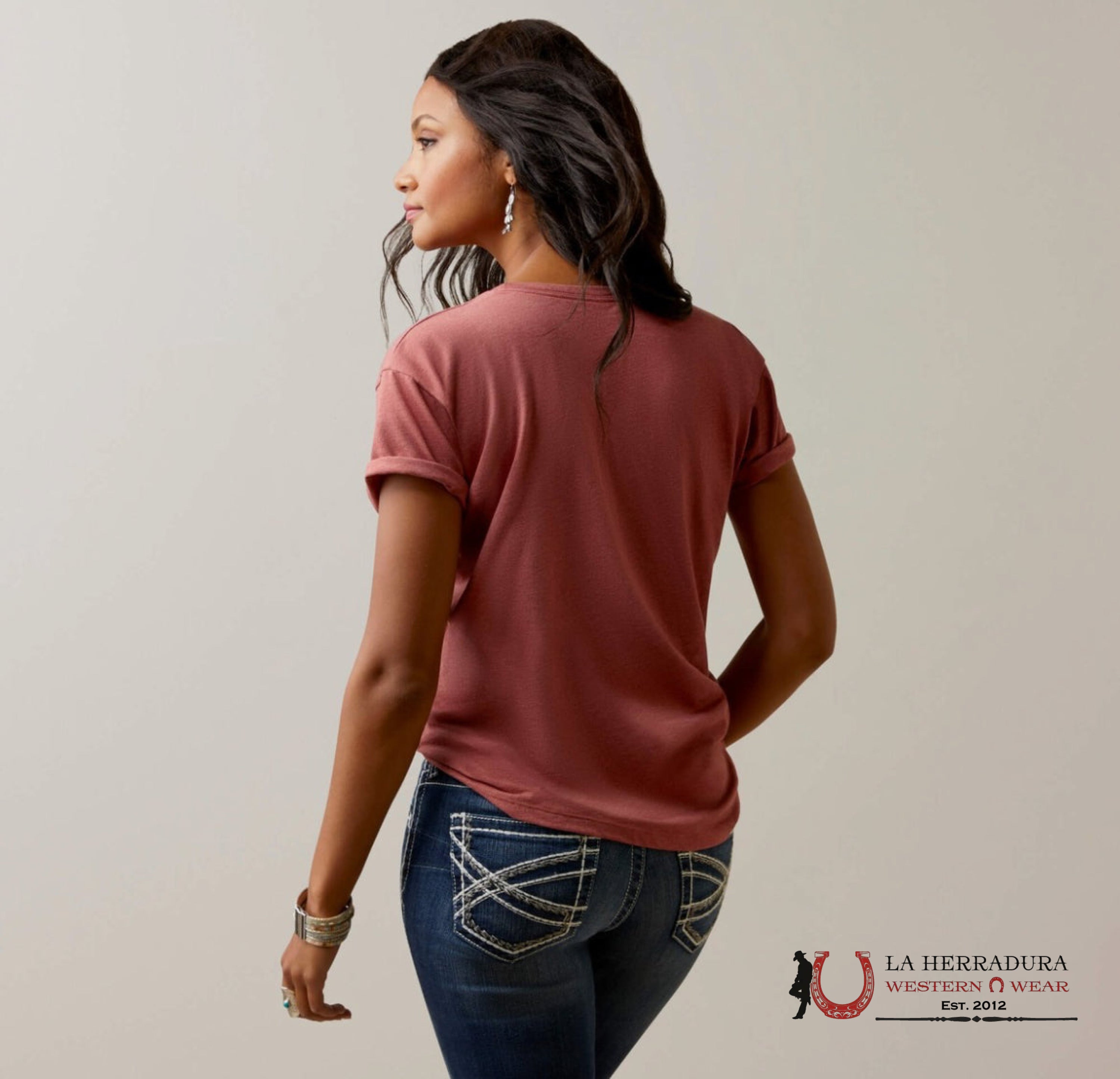 ARIAT WOMEN T- SHIRT BARNYARD RED CLAY HEATHER 10045445 ROPA MUJERES