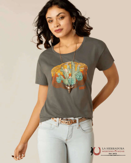 ARIAT WOMEN T-SHIRT BUCKLE UP GRAPHITE 10051440
