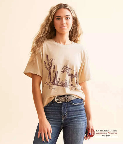 ARIAT WOMEN T-SHIRT BURRO IRISH CREAM MINERAL WASH 10052610
