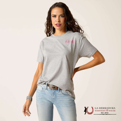 ARIAT WOMEN T-SHIRT CACTUS ROSE HEATHER GREY 10051496