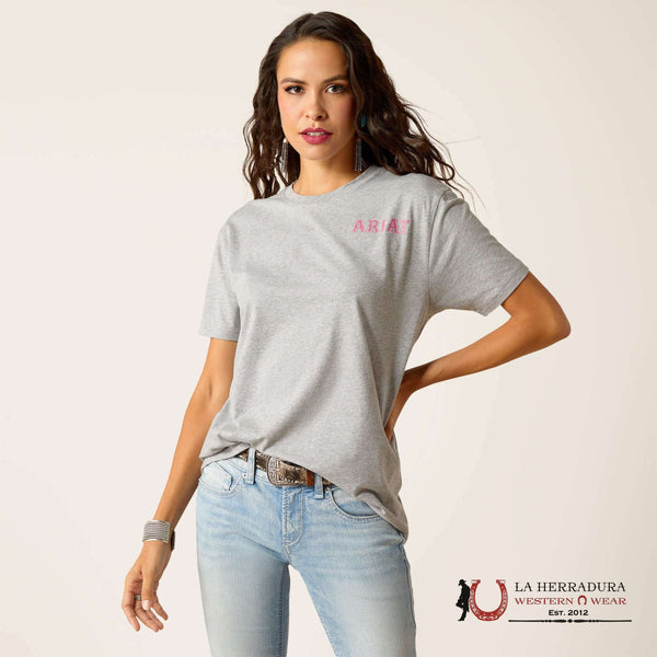 ARIAT WOMEN T-SHIRT CACTUS ROSE HEATHER GREY 10051496