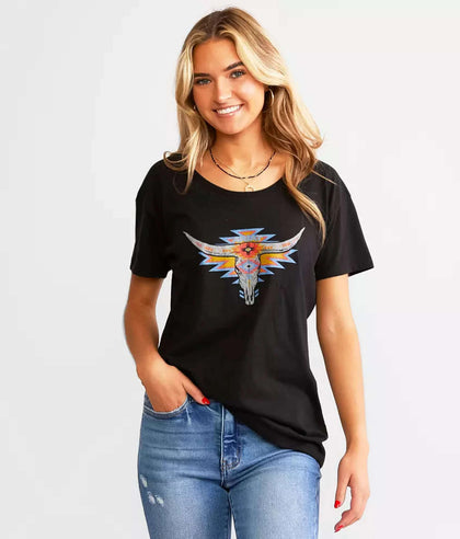 ARIAT WOMEN T-SHIRT GEO SKULL BLACK 10047602