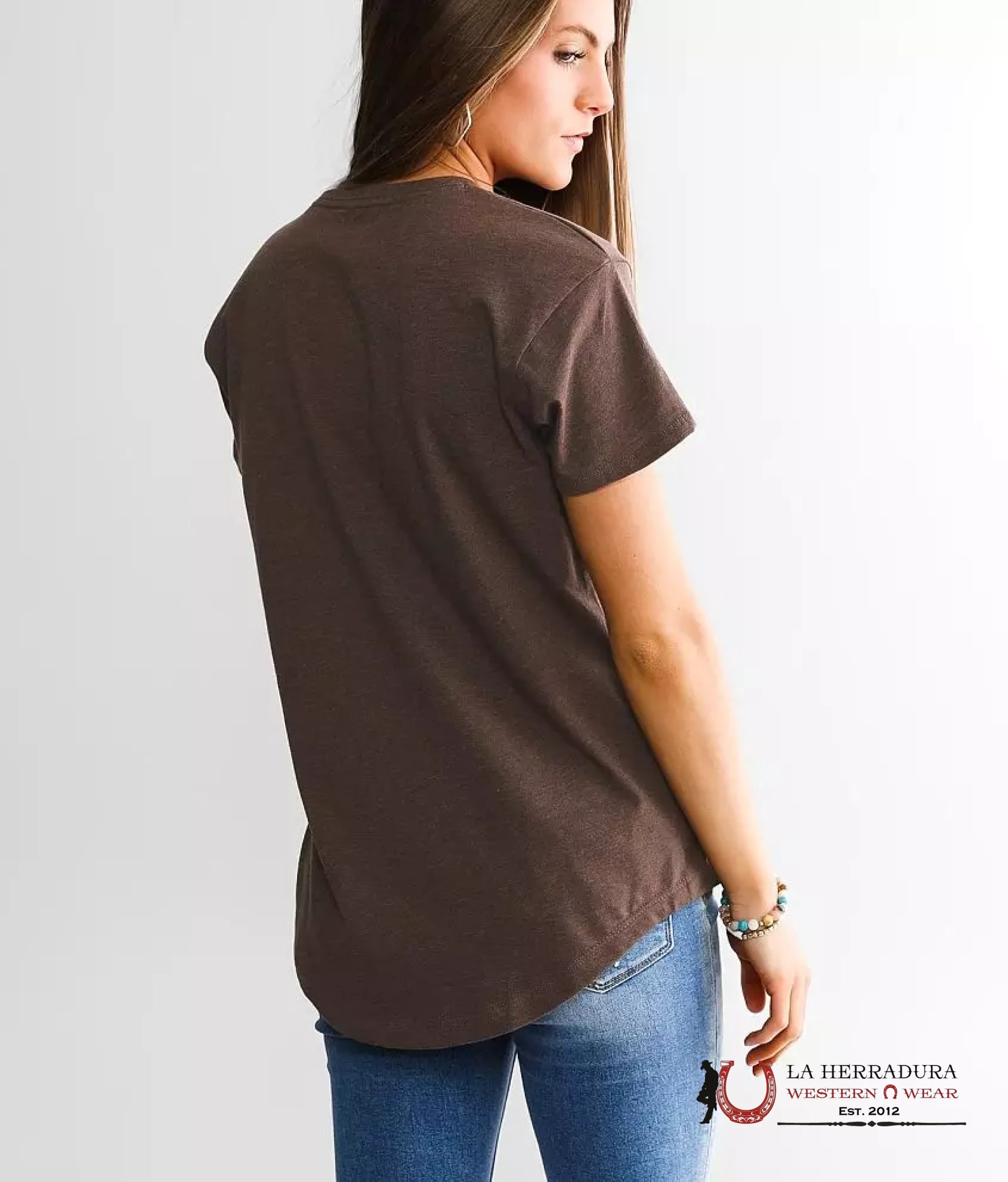 ARIAT WOMEN T SHIRT HEREFORD BROWN HEATHER COW RANBOW 10039978 ROPA MUJERES