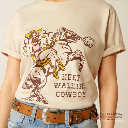 ARIAT WOMEN T-SHIRT KEEP WALKIN COWBOYS NATURAL 10052542