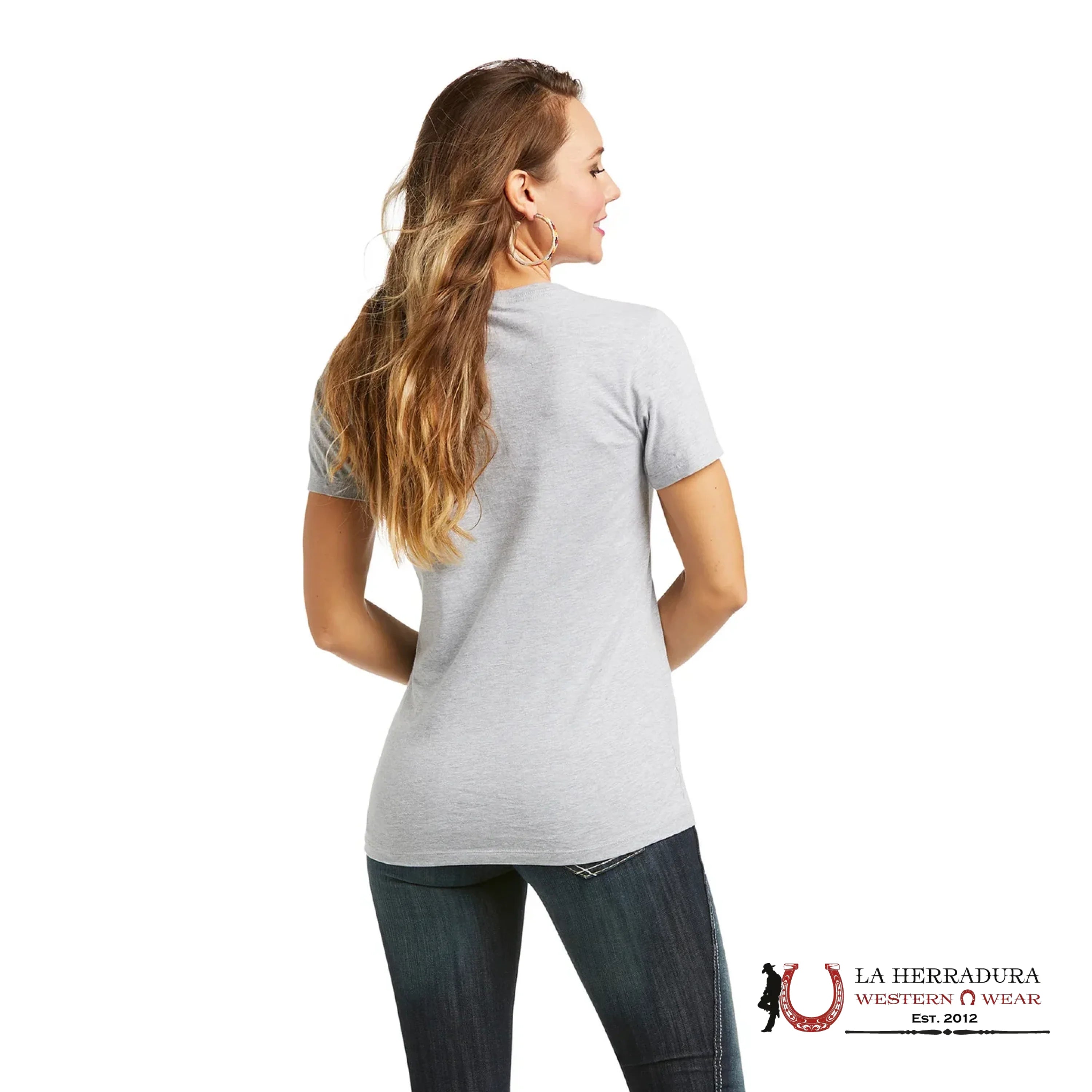 ARIAT WOMEN T- SHIRT RETRO COW GAL ATHLETIC HEATHER 10038634 ROPA MUJERES