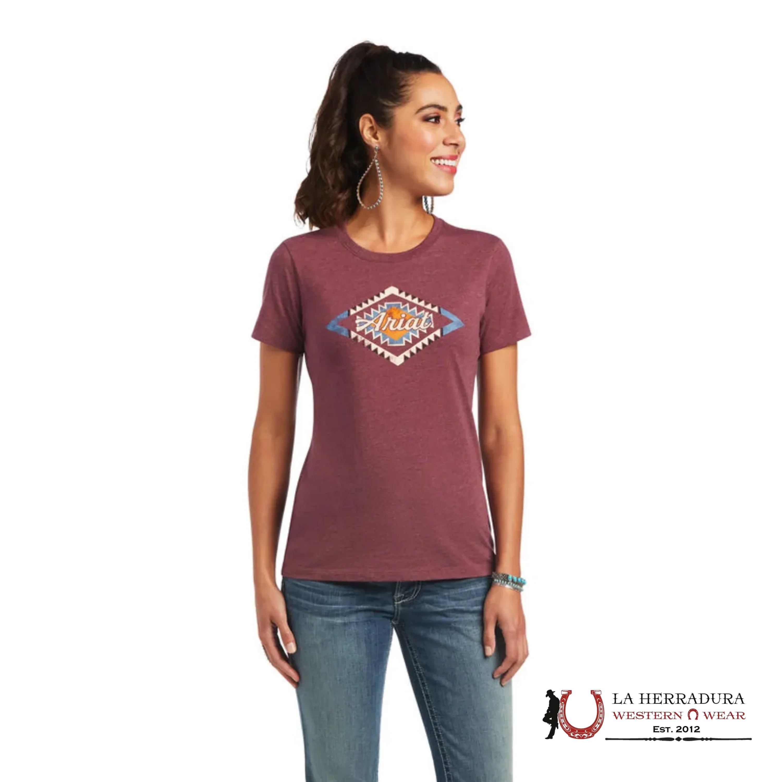 ARIAT WOMEN T-SHIRT SOL BURGUNDY HEATHER 10040959 ROPA MUJERES