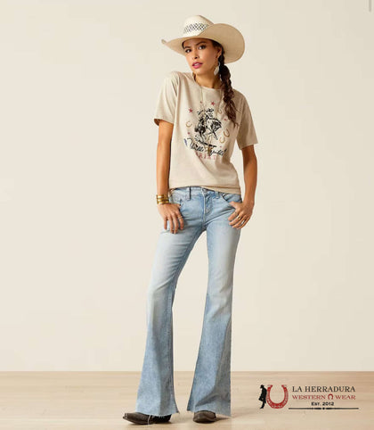 ARIAT WOMEN T-SHIRT THRILLS AND SPILLS OATMEAL 10051301