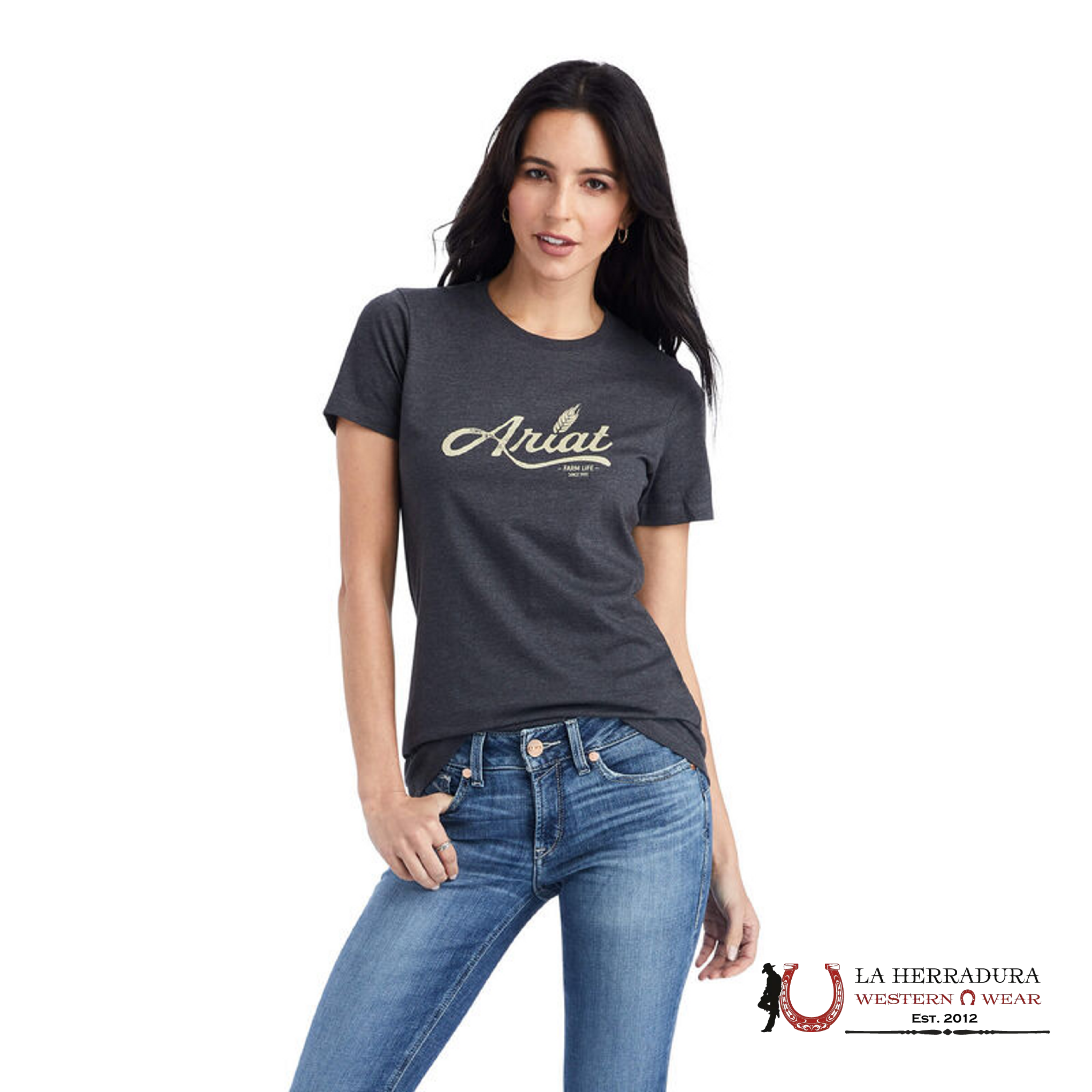 ARIAT WOMEN T- SHIRT WHEAT SCRIPT CHARCOAL HEATHER 10042722 ROPA MUJERES
