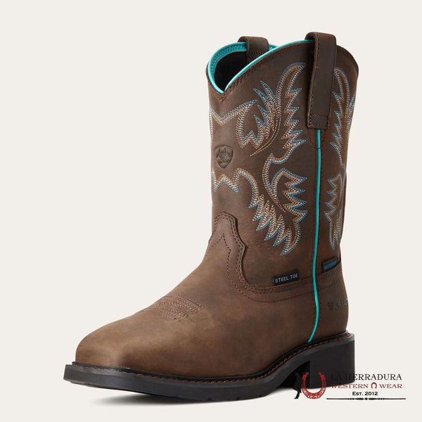 BOTA DE TRABAJO PARA MUJER ARIAT KRISTA H20 PUNTA DE ACERO MARRÓN OSCURO PUNTA CUADRADA ANCHA 10029516